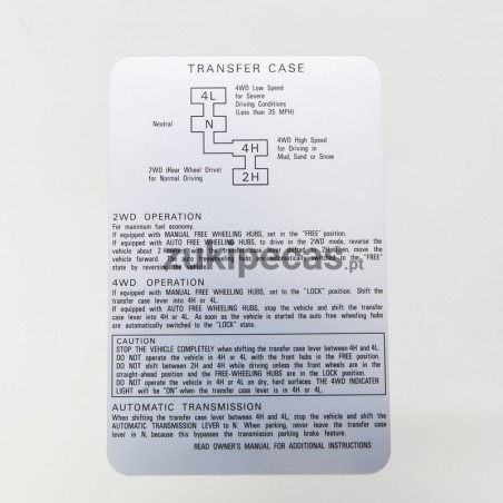 Autocolante Instruções Caixa Redutoras Vitara